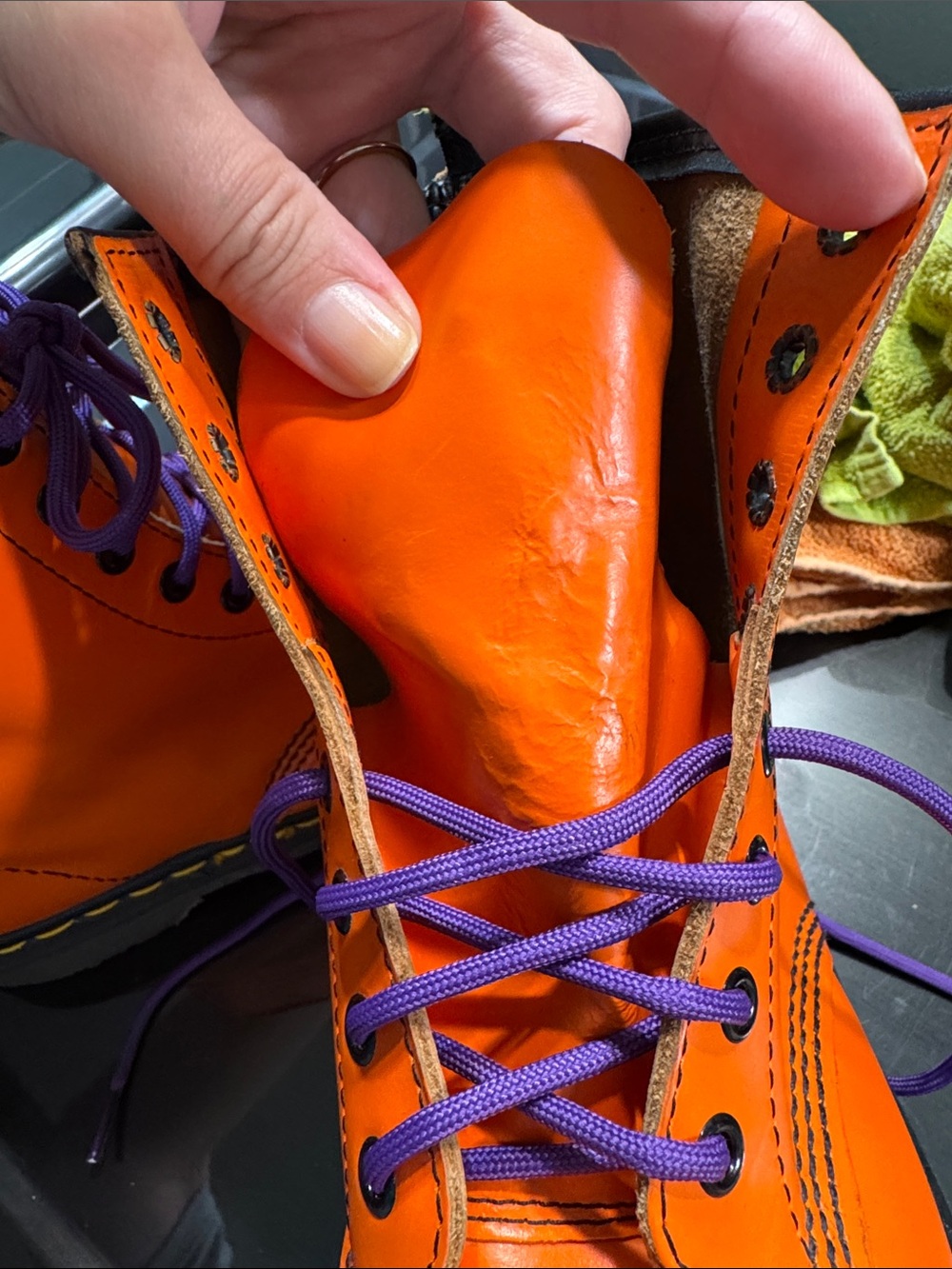 Dr. Martens Made in England Vintage Orange Leather Combat Boots Y2K rare 7.5UK - Picture 14 of 17